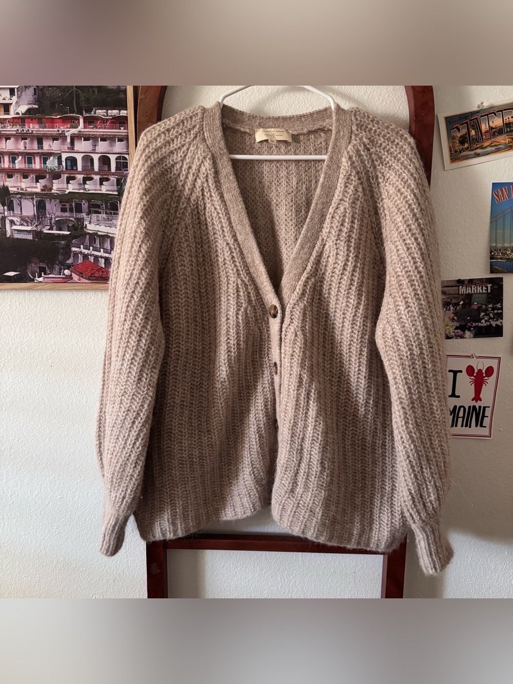 Sezane Basile Cardigan Knit Light Beige Oatmeal - Picture 3 of 9